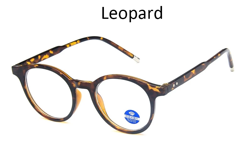 Ретро Круглые Голубые легкие очки для мужчин и женщин прозрачные женские прозрачные очки винтажные заклепки брендовые оправы для очков для женщин - Цвет оправы: Leopard