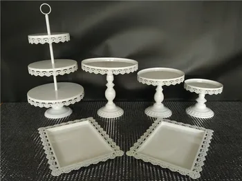 

White Tray Wrought Iron Cake Stand Wedding Props Table Ornaments Lace Cake Plate Fruit Dessert Cake Tools Tableware