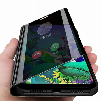 

for lg q60 case lgq60 smart mirror flip phone case on for lg k50 k12 max prime stand cover coque etui q 60 k 50 6.26'' capa