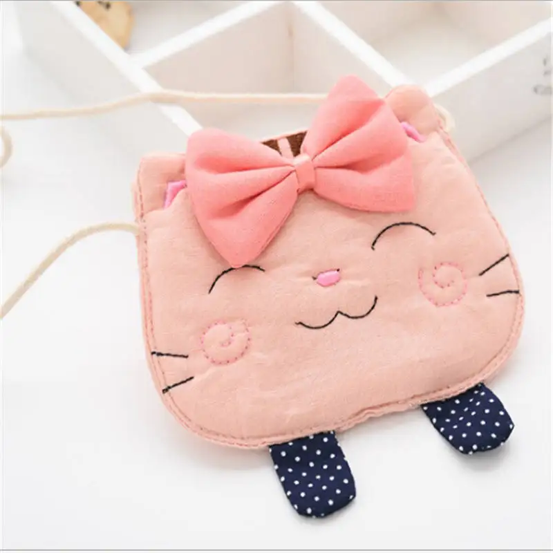 Pink Милый мини-кошелек для монет с бантом для девочек, маленький кошелек для мелочи, детская сумка, кошелек для монет, детский держатель денег бумажник, милые детские сумки с кошками - Цвет: Pink