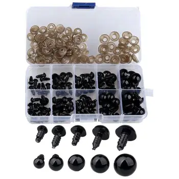 

100 pcs 6-12 mm Plastic Safety Eyes, Black Safety Eyes Doll Making with 100 pcs Washer for Toy Making DIY Crafts