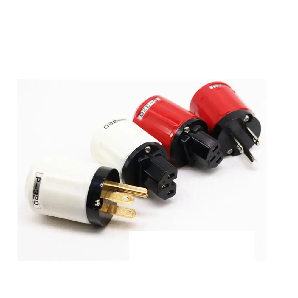 Colleimage Hifi Audio P-320+C-320 Rhodium Gold Pure Copper US AC Power Plug IEC Female Connectors for DIY Power Cable
