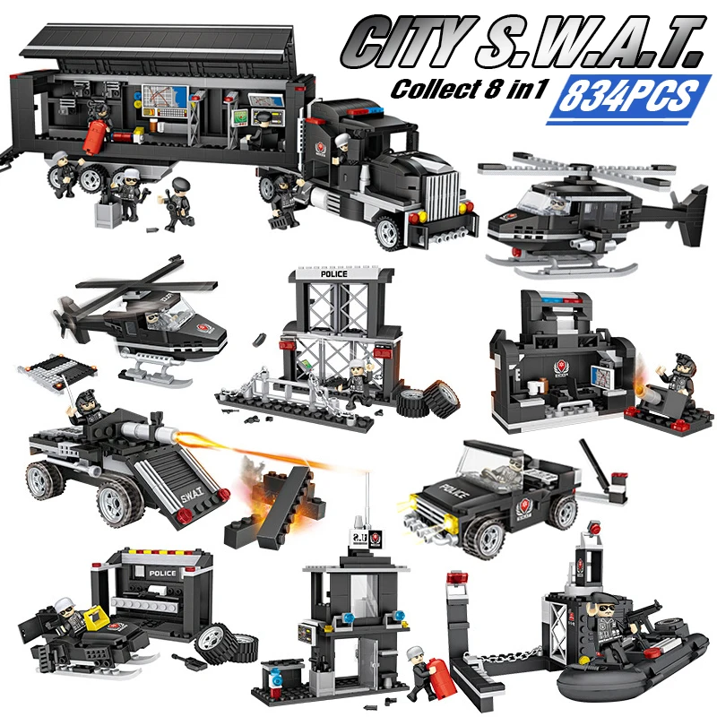 

2020 New Legoings City SWAT Police Station Truck Model Building Blocks Machine Helicopter Car Figures Bricks Toy for Children