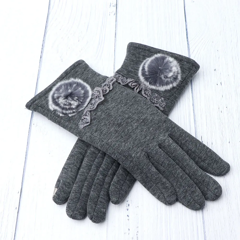 Зимние милые замшевые полные митенки для пальцев Женские однотонные плюшевые толстые теплые перчатки женские ветронепроницаемые перчатки с сенсорным экраном Luvas