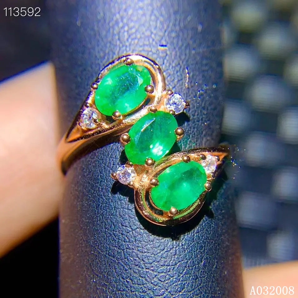 

KJJEAXCMY fine jewelry 925 sterling silver inlaid natural emerald ring new female gemstone ring lovely support test