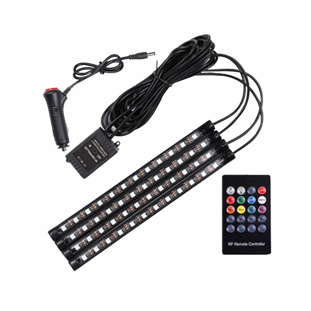 4 шт./компл. 12 SMD12V светодиодный Автомобильный интерьер пол декоративные полосы светильник дистанционное управление музыкой Красочные RGB светодиодный Авто атмосферная лампа - Испускаемый цвет: Cigarette lighter