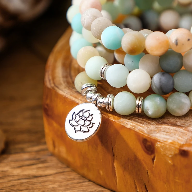 Natural Amazonite Stone Mala Prayer Beads Bracelet or Necklace