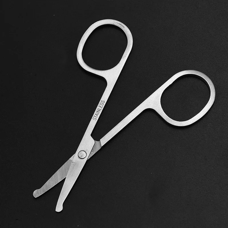 100% New 1pc Stainless Steel Mini Portable Curved Mustache Nose Ear Hair Remover Scissor Trimmer Safety Tips 4