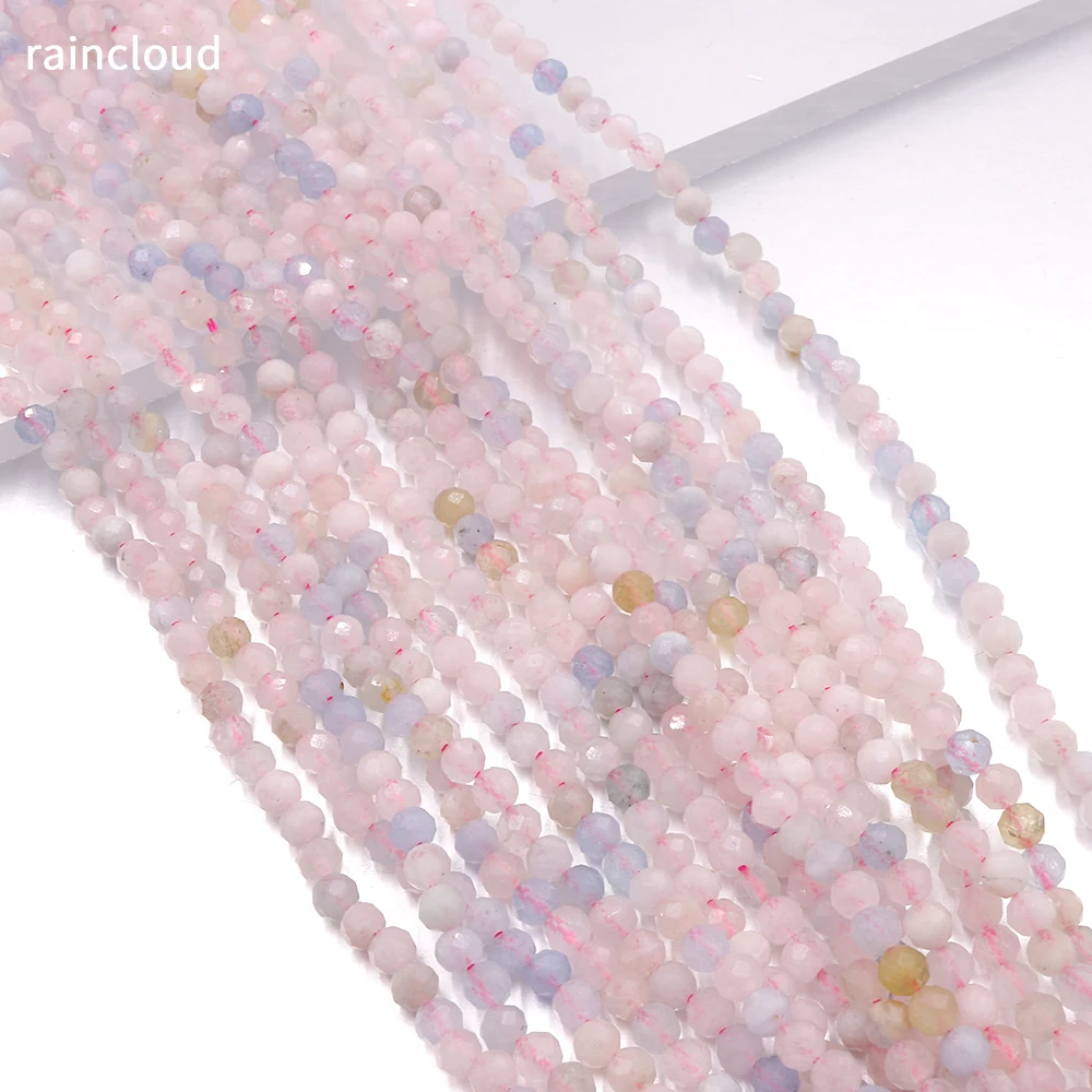 Natural Beryl morganite colorful 3mm faceted round beads without treatment charm Jewelry making bead DIY women Bracelet necklace | Украшения