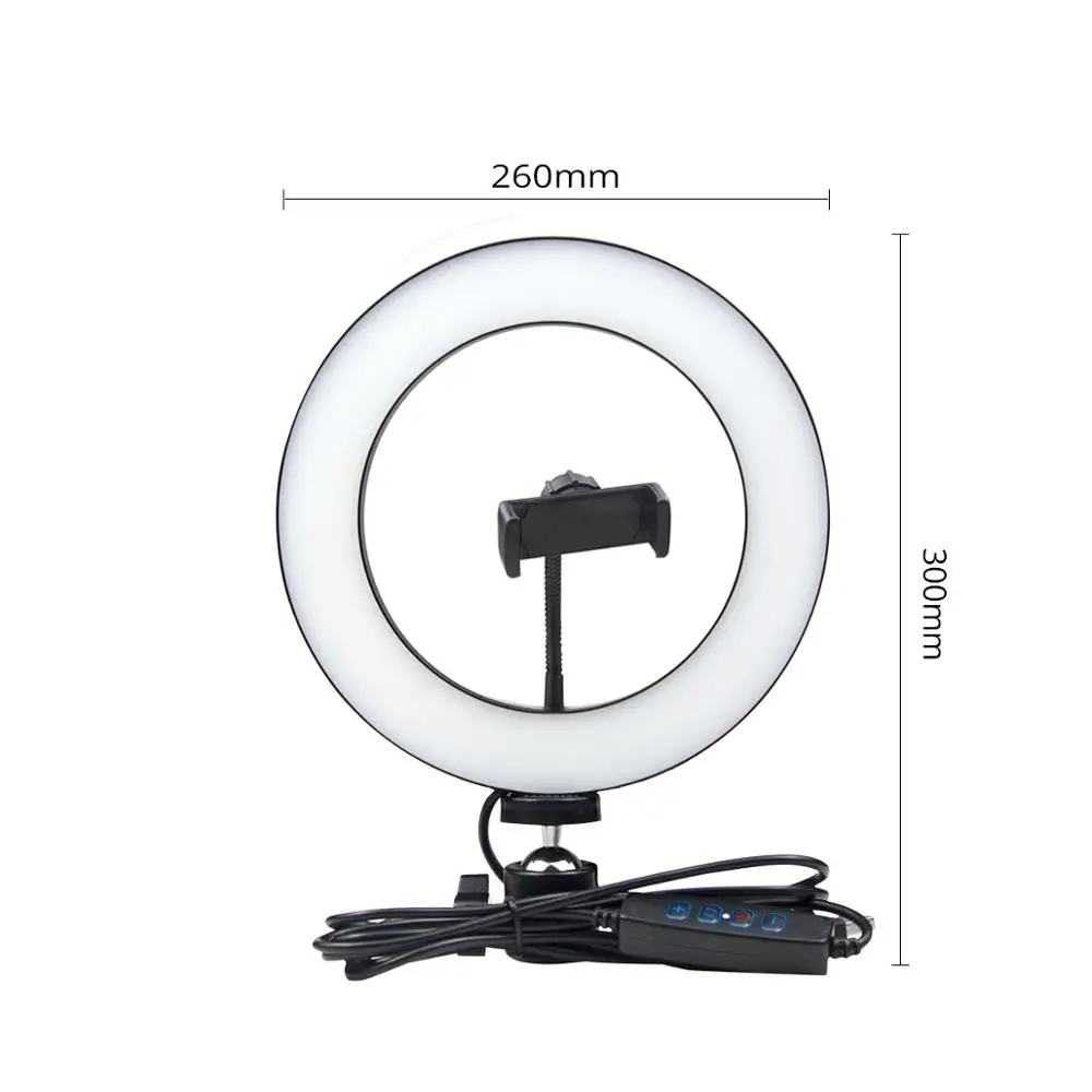 26cm Phone Holder Светодиодный кольцевой светильник с регулируемой яркостью USB для селфи, лампа для макияжа, для мобильного телефона, для живого потока, держатель для телефона, регулируемая настольная лампа, светильник для макияжа - Испускаемый цвет: 26cm Phone Holder