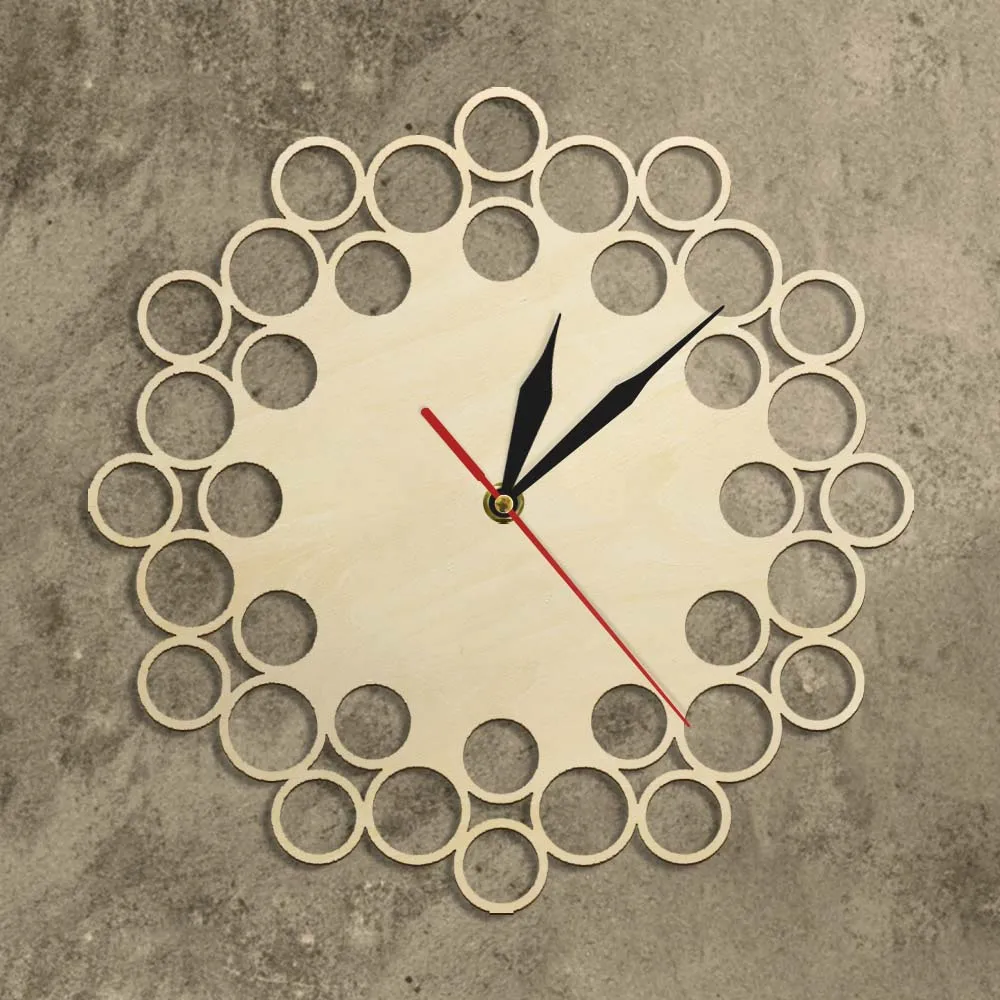 Пузырь Дизайн абстрактные круги деревянные настенные часы, Стиль минималистский настенные часы экологически чистый натуральный Wall Art новобрачных подарок