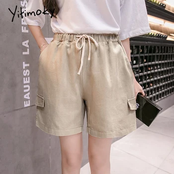 

Cotton shorts women plus size 5XL Vintage High Waist Wide Leg Female Caual Summer Ladies Straight Drawstring black shorts loose