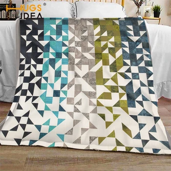 

HUGSIDEA Fashion Shattered Improvisational Pattern Throw Blanket Hollow Shape Print Vintage Style Soft Fleece Blanket for Sofa