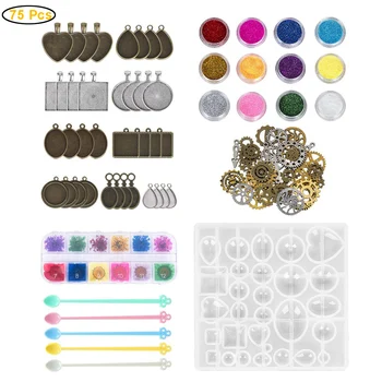 

75pcs DIY Handmade Resin Casting Molds Trays Kit Silicone Jewelry Pendant Mould