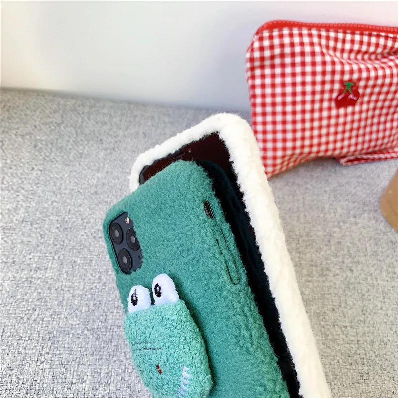 Плюшевая ткань 3D Крокодил чехол для телефона для iPhone 11 Pro MAX X XS Max XR 8 7 6s 6 Plus теплый кашемир модная мягкая задняя крышка