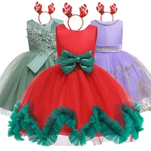 Платье принцессы с цветочным узором для девочек; праздничное платье на Рождество, свадьбу, День рождения; Детский костюм; элегантное Новогоднее платье с цветочным узором для девочек