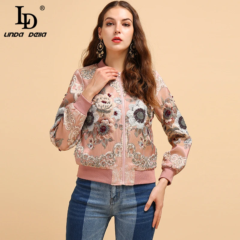 low cost  LD LINDA DELLA Fashion Runway Autumn Winter Vintage Jackets Women's Gorgeous Beading Jacquard Long 