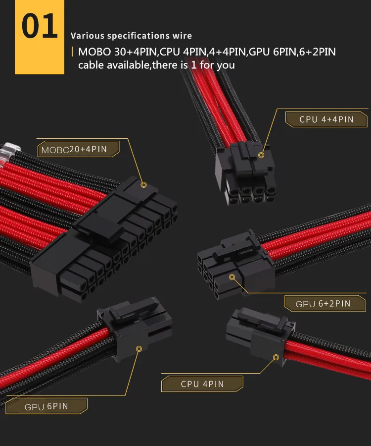 Barrow PC модуль удлинитель питания 24pin материнская плата видеокарта 6+ 2pin CPU4+ 4pin 18AWG