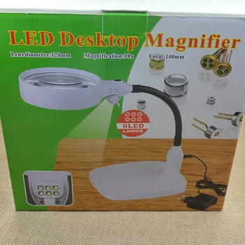 

Flexible Desktop Lighted Magnifier Lamp Repairing Reading Helping Hand Magnifying Glass with Led Lights Jewelry Loupe 10x