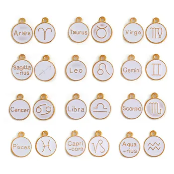 

12 pcs/lot Twelve Constellation Double-Sided Pendant Metal Alloy Dripping Oil Making Golden border Pendant Jewelry Findings