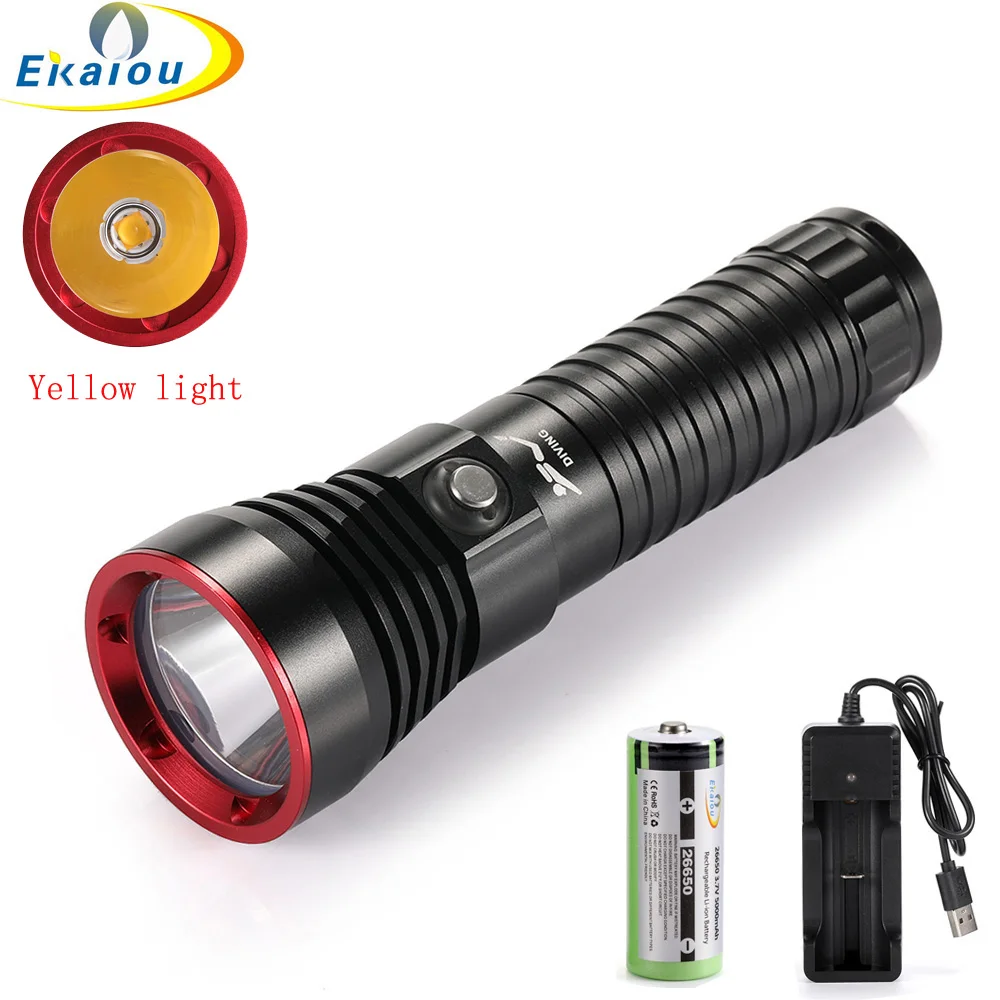 2020 Newest XHP70 LED Yellow Light Diving Flashlight Underwater 100M Scuba Waterproof  Torch xhp70.2 Deep Tactics Lamp
