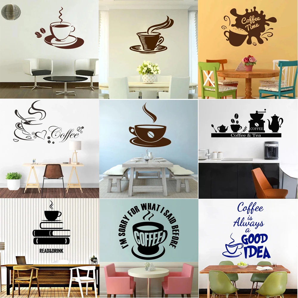 Coffee Vinyl Stickers Bon Appetit For Kitchen Restaurant Dining Hall Waterproof Wallpaper Mdern Wall Decals Decor HQ9986 | Дом и сад