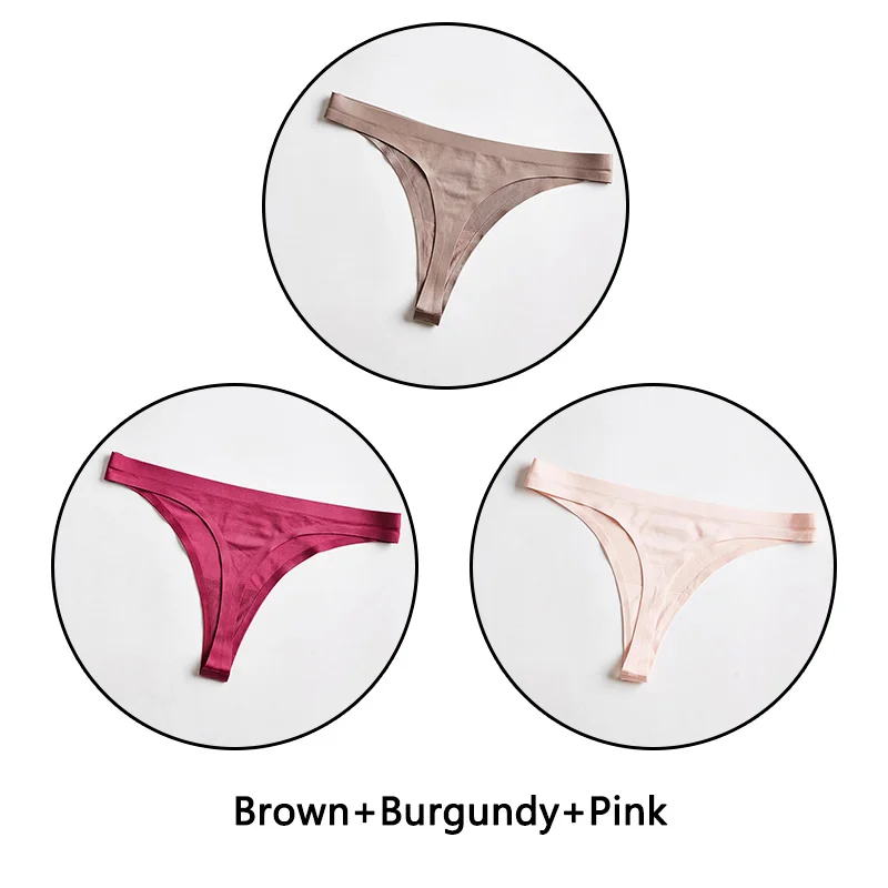 Brown Burgundy Pink 3 шт. в партии кружевные трусики с открытой промежностью Бесшовные прозрачные трусики с низкой посадкой ультратонкое нижнее белье сплошной цвет T-Back нижнее белье плюс размер нижнее белье - Цвет: Brown Burgundy Pink