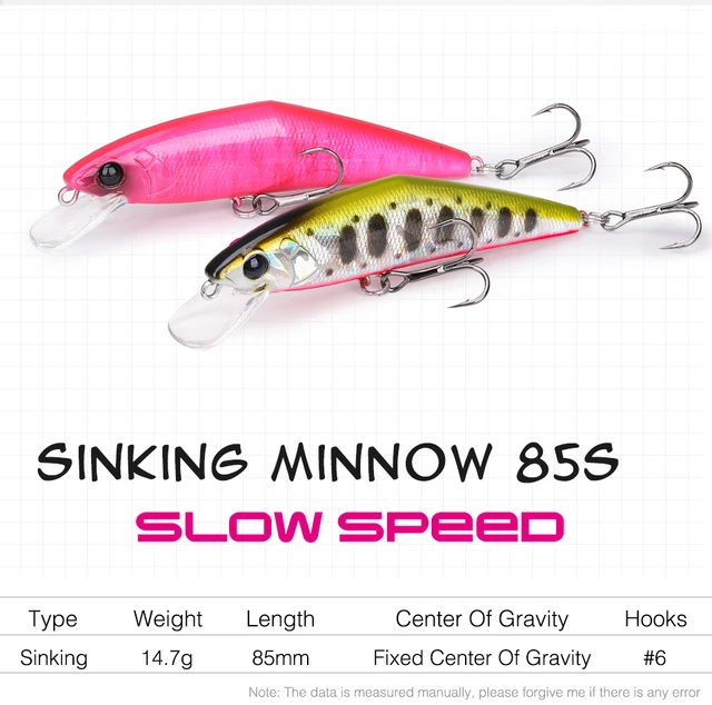 Fathead Minnowtsurinoya 85s Sinking Minnow Lure For Trout - 85mm, 14.7g,  #6 Hooks