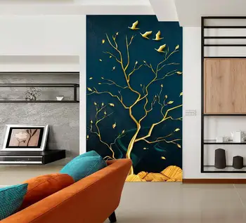 

[Self-Adhesive] 3D Golden Tree And Birds 178500 Wall Paper mural Wall Print Decal Wall Murals