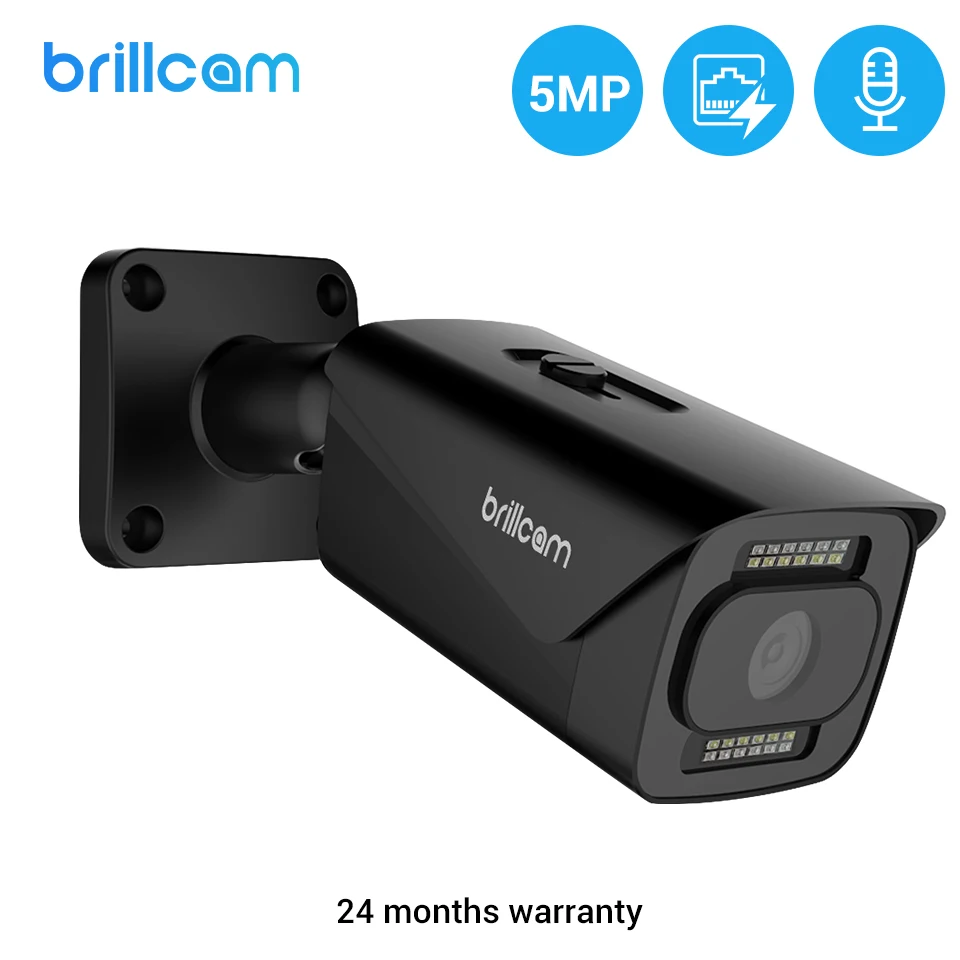 Brillcam 5MP IP camera outdoor Night vision dual light source surveillance camera video recorder SD slot  Smart  IP Cameras POE