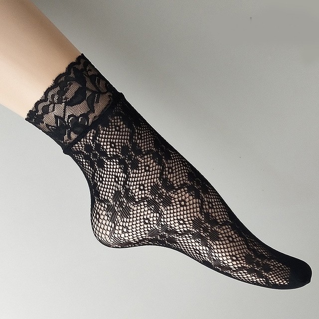 Summer Lace Socks Mesh Floral Elastic Transparent Short Ankle Socks for Lolita Dress Black Fishnet Socks Breathable Sock