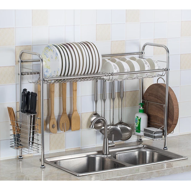 1pc Japanese Style Simple Dish Drying Rack With Drain Board, Space Saving  For Kitchen Counter And Sink