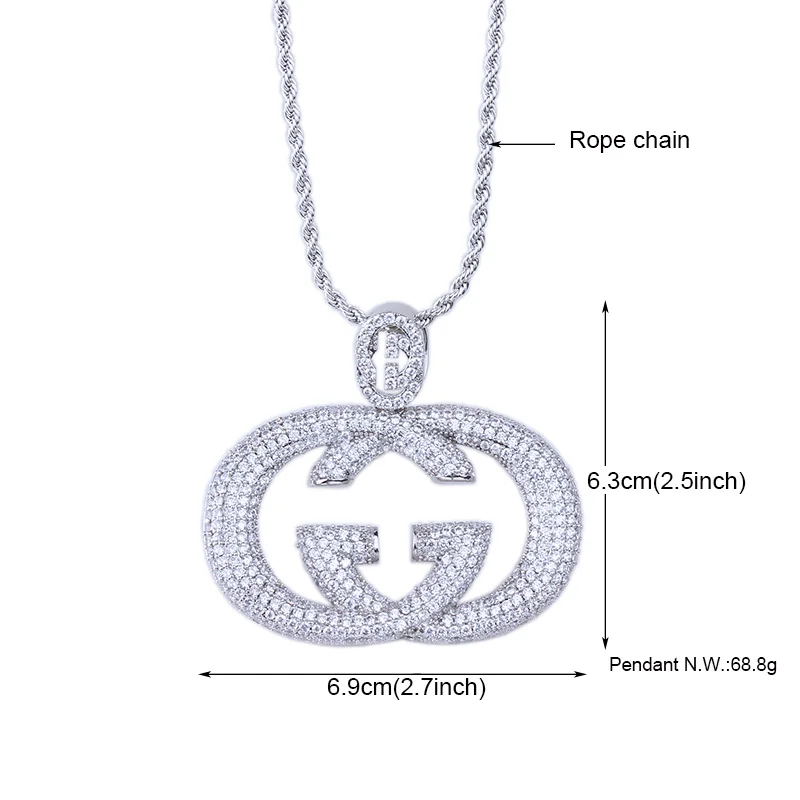 Iced Out двойной G кулон ожерелье с tenins цепь золото серебро цвет хип хоп Шарм цепи ювелирные изделия для мужчин подарок