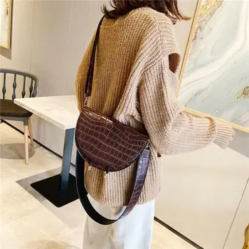 

Elegant Crocodile Pattern Crossbody Bag For Women Half Round Solid PU Leather Luxury Handbag Women Bag Designer Shoulder Bag