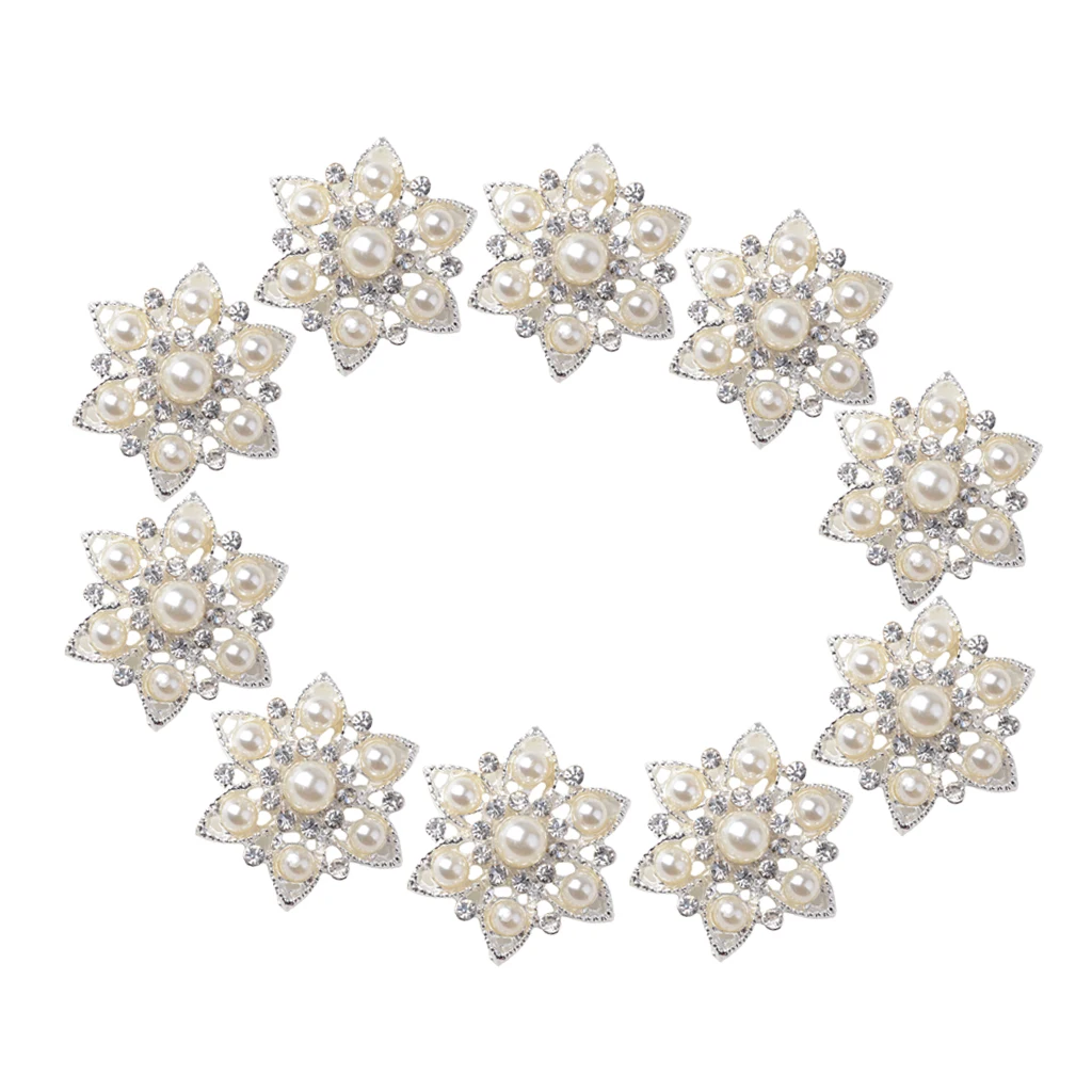 10x Handmade Flower Rhinestone Buttons Flatback Crystal Pearl Embellishments