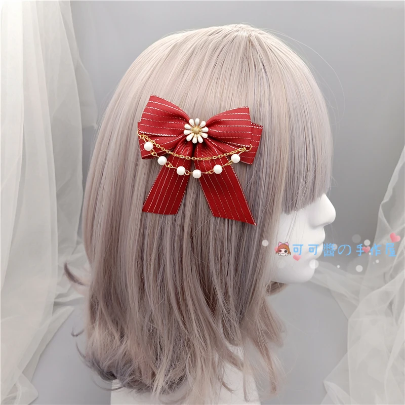 Side clip Лолита лук ободок для головы головной убор lo Niang великолепные элегантные волосы клип боковой зажим для женщин винно-красный Многоцветный - Цвет: Side clip