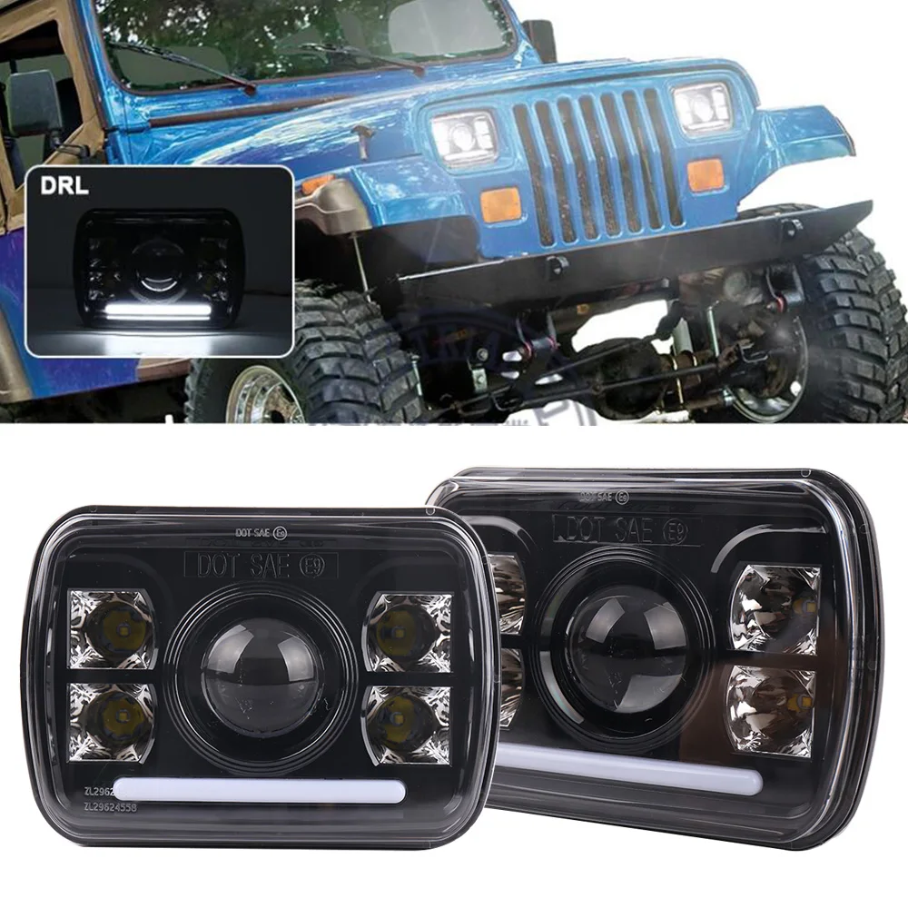 60 Вт 7x6 5X7 дюймов квадратный светодиодный фары Hi/Low Beam Белый DRL Для Jeep Cherokee YJ GMC Savana Chevy Ford грузовик налобный фонарь