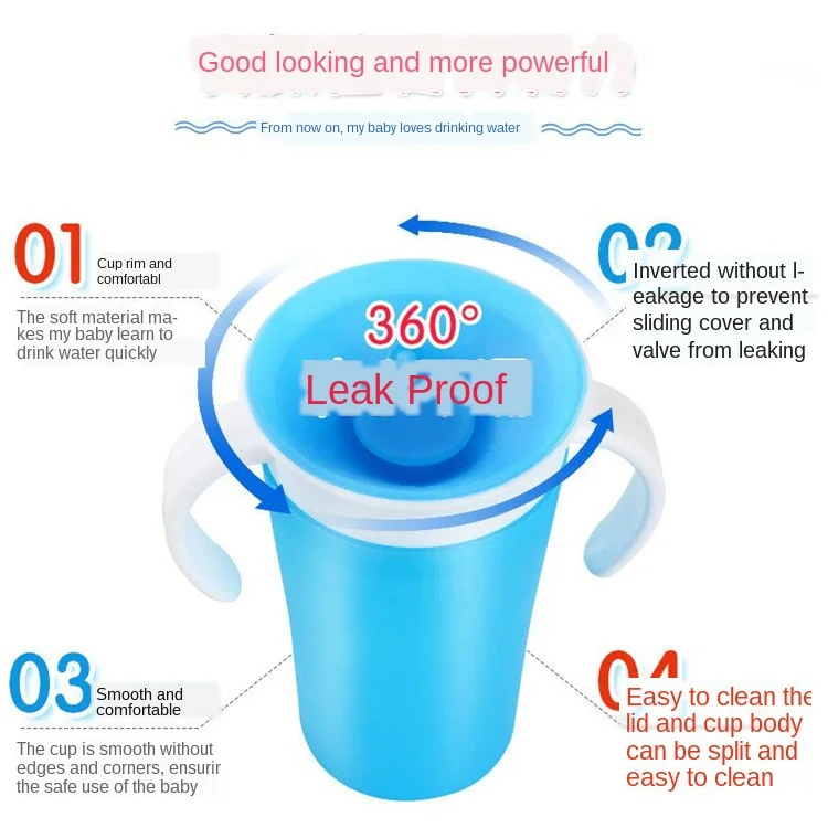 Baby cups can be turned magic cup baby learning drinking cup leakproof child water cup bottle 240ml copos learning cup baby cup
