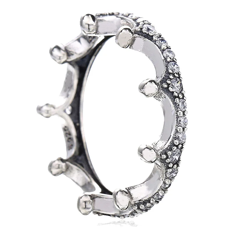 silver Подлинное 925 пробы Серебряное кольцо, смешанные металлы, Заколдованная корона, кольцо для женщин, подарок на свадьбу, хорошее Европейское ювелирное изделие - Цвет основного камня: silver