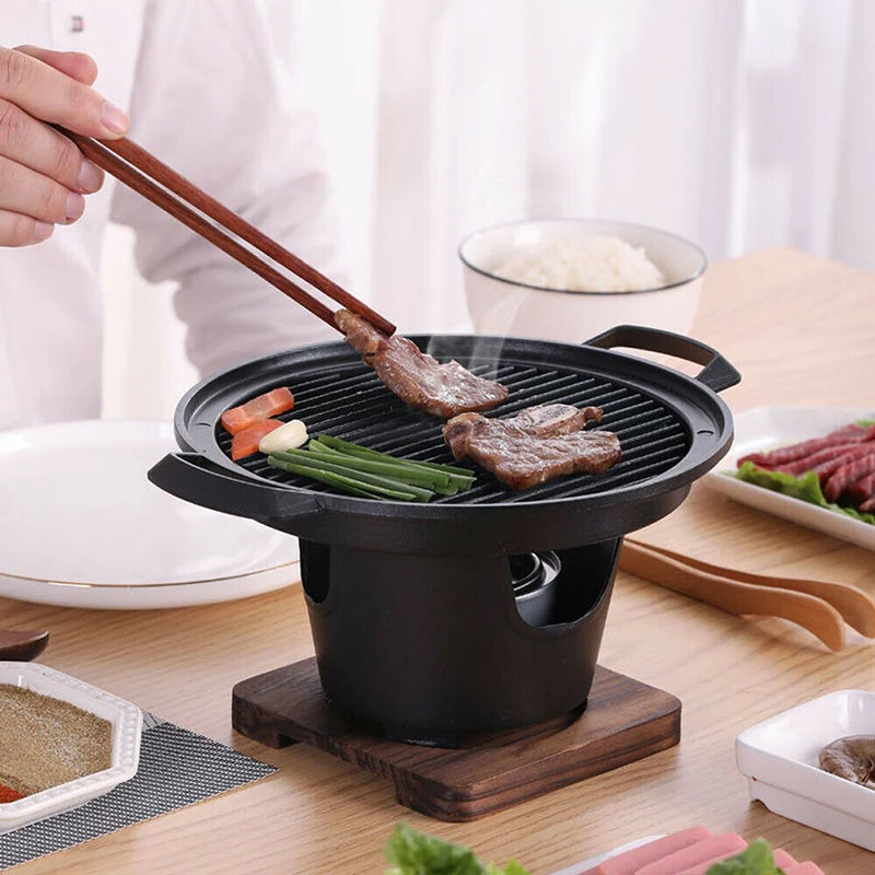 Japanese Round Pavilion Grilled 2 Person Cooking Oven Home Wooden Frame  Alcohol Stove Gift Mini Barbecue Oven Grill Korean Bbq