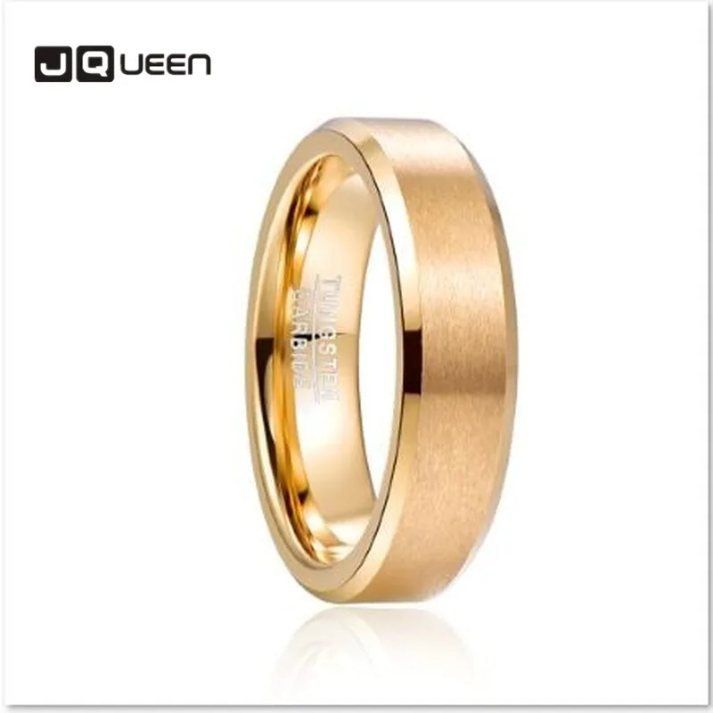 

2019 JQUEEN 6mm Tungsten Carbide Ring Matte Finish Beveled Men's Gold Color Comfort Fit Ring