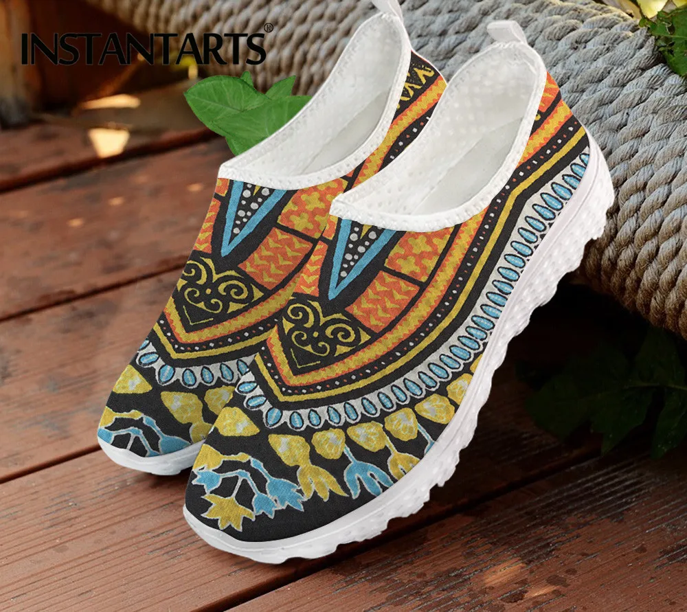 INSTANTARTS African Pattern Women Sneakers Flats Comfortable Slip On Vulcanized Shoes Air Mesh Water Shoes Women Zapatos Mujer 