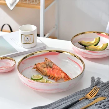 

Kitchen Chic Phnom Penh Marble Ceramic Tableware Plate Come Dinner Easy To Use Plates Soup Bowls Nordic Style Bowl Tray Dish Set