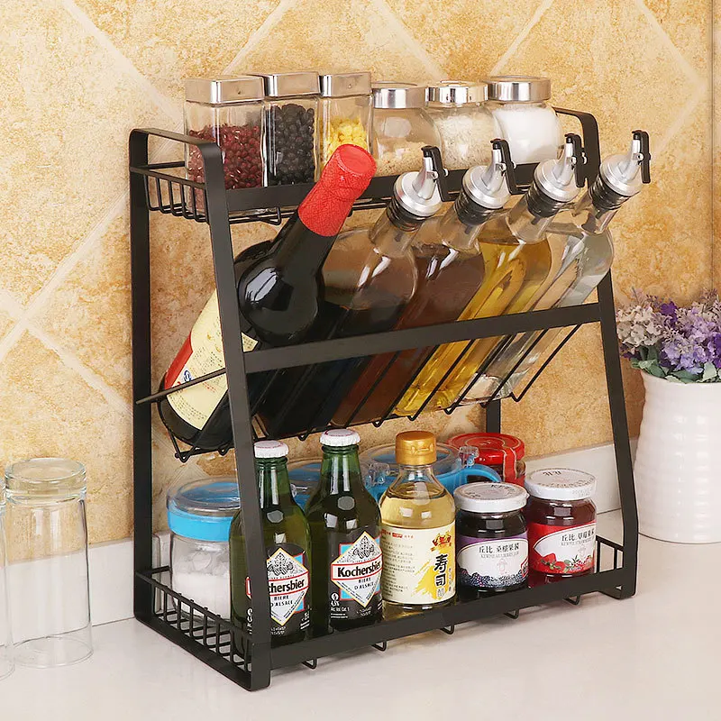 

[A Generation of Fat] Creative Spice Rack Kitchen Storage Shelf Black And White with Pattern Three Layer jiang liao ping Tank Sp