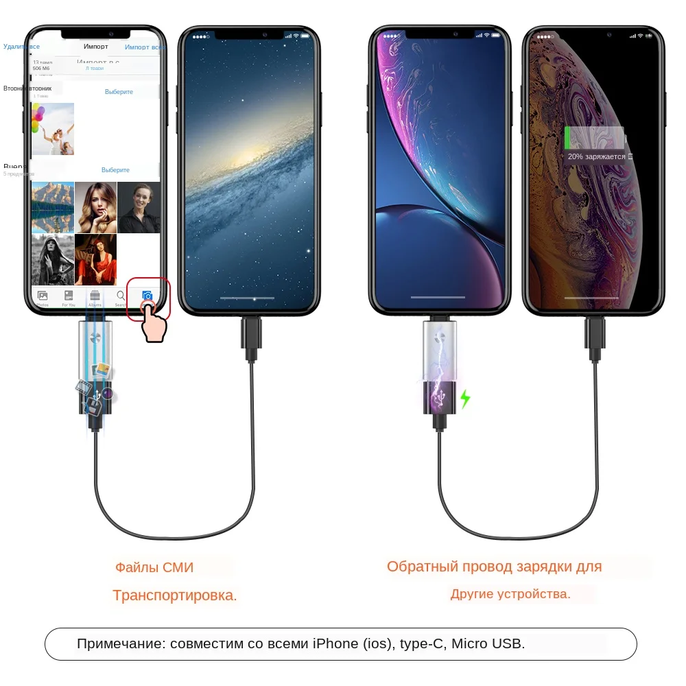 NOHON Famale USB адаптер для камеры Lightning конвертер данных SD карта U диск короткие OTG для iPhone 11 Pro XS MAX XR X 6 6S 7 8 Plus