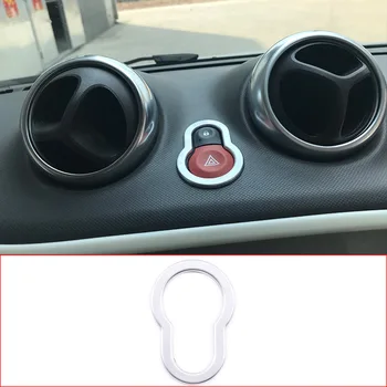

For Smart 453 Fortwo Forfour 2015-20 ABS plastic Silver Car Triangle Warning Button Bright Frame Cover Interior Car Accessories