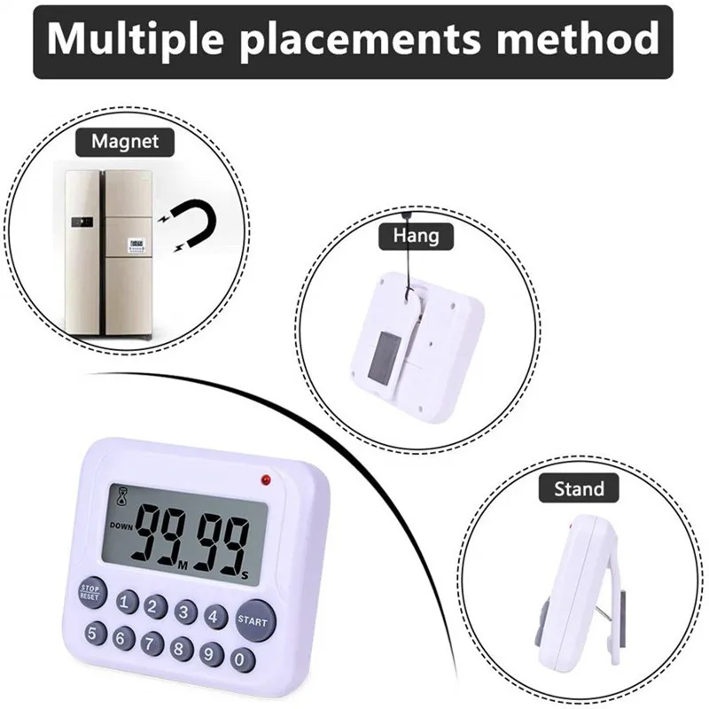 Цифровой кухонный таймер для обратного отсчета 99 минут большой ЖК-дисплей экран Громкий будильник приготовления таймер стенд/крюк/магнитная подложка