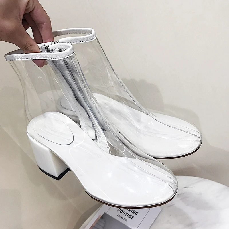 

Women's shoes pvc booties 2019 new transparent thick with high heels round head Martin boots