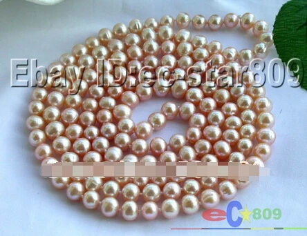 00876 длинный 5" 9 мм розовый круглый FW культивированный жемчуг NECKLACELONG