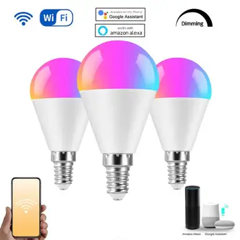 

1/8Pcs E14 6W Smart WiFi RGB Bulb APP Control Smart Home Energy Saving Dimming Timing Bulb With Alexa Google Home Siri IFTTT
